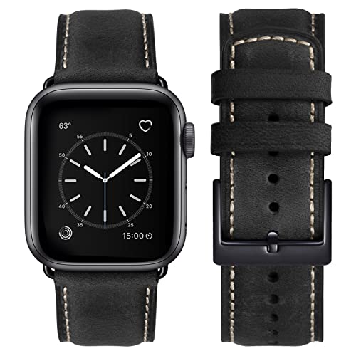 SUNFWR Leather Bands Compatible with Apple Watch Band 49mm 45mm 44mm 42mm for Men Women, Genuine Leather Replacement Strap for iWatch Ultra 2, Ultra, SE2, SE, Series 9 8 7 6 5 4 3 2 1 (Red