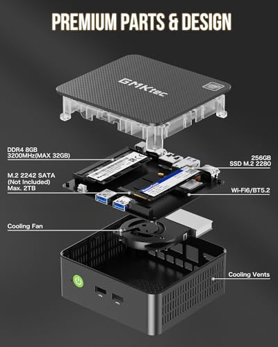 GMKtec Mini PC, Intel Alder Lake N100 Windows 11 Pro (3.4GHz)，Mini Computer 8GB RAM/256GB M.2 SSD/4K UHD Display/4x USB3.2/WiFi 6,BT 5.2 Business Home Office Nucbox G3 Black