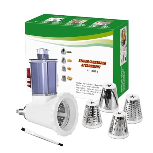 Cheese Slicer Shredder Attachments for KitchenAid Stand Mixers, Food Slicers Cheese Grater Attachment, Salad Maker Accessory Vegetable Chopper with 4 Blades Dishwasher Safe-Upgraded Version