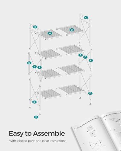 SONGMICS 4-Tier Metal Storage Rack, Shelving Unit with X Side Frames, Dense Mesh, 12.6 x 23.6 x 44.3 Inches, for Entryway, Kitchen, Living Room, Bathroom, Industrial Style, Ink Black UBSC164B01