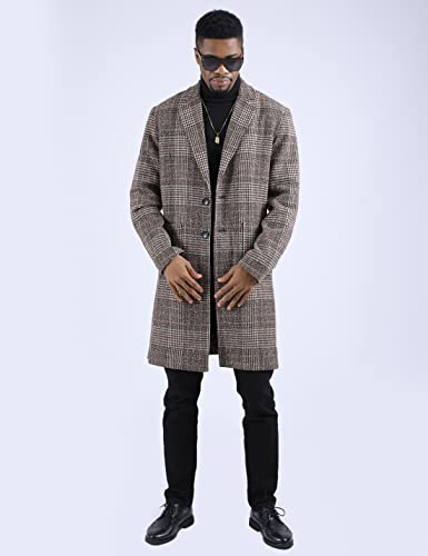 UANEO Mens Trench Coat Single Breasted Plaid Mid Long Peacoat Pea Coats (Dark Gray, XS)
