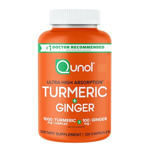 Qunol Turmeric and Ginger Capsules, 1000mg Turmeric Supplement, Ultra High Absorption to Support Joint Health, #1 Doctor Recommended Form of Turmeric Curcumin, 120 Count (Pack of 1)