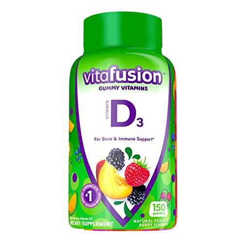 Vitafusion Vitamin D3 Gummy Vitamins for Bone and Immune System Support, Peach, Blackberry and Strawberry Flavored, 50 mcg Vitamin D, 75 Day Supply, 150 Count