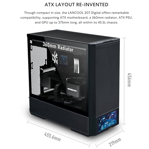 Lian Li LANCOOL 207 Digital ATX Computer Case w/Integrated LCD Screen, Mesh-Centric Panels Mid-Tower PC Case w/ 2 x 140x40x30mm PWM Fans, 2 x 140mm Fans Pre-Installed, Side or Rear-Mount PSU
