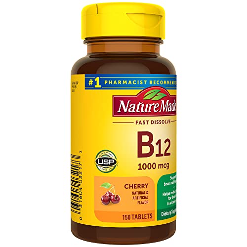 Nature Made Vitamin B12 1000 mcg, Easy to Take Sublingual B12 for Energy Metabolism Support, 150 Sugar Free Fast Dissolve Tablets, 150 Day Supply