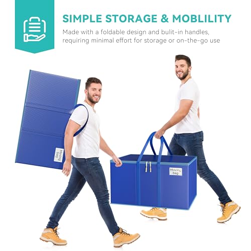 4-Pack Packing Bags for Moving with Handles - Extra Large Storage Bags Heavy Duty, Moving Boxes & Bins Alternative, Blue College Moving Totes for Clothes