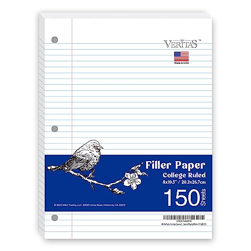 WritePads Notebook paper Loose Leaf Paper,Standard 8"x10-1/2" College Ruled Filler Paper, 3 Hole Punched Binder Paper For 3 Ring Binder, 150 Sheets/Pack, 4 Pack White (F60001C)