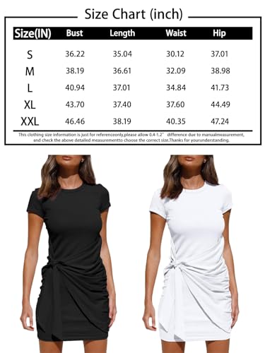 LILLUSORY Women's Casual Short Sleeve Dress T Shirt Bodycon Wrap Ruched Tie Waist Mini Summer Night Out Dress Green S