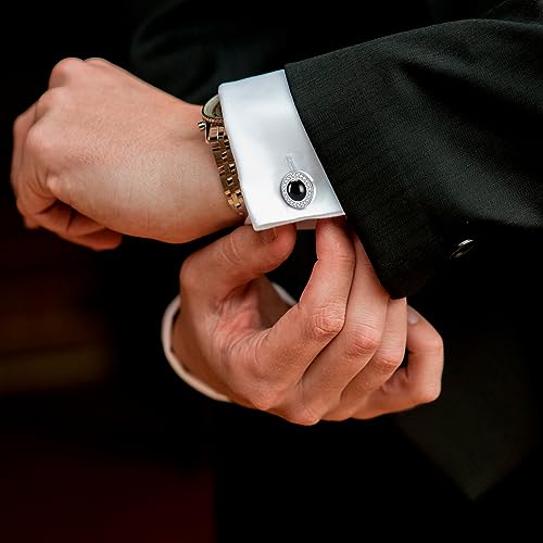 StoryEtain Cufflinks for Men Sterling Silver Blue Moonstone Cufflinks Tuxedo Studs Jewelry Gifts for Husband Father