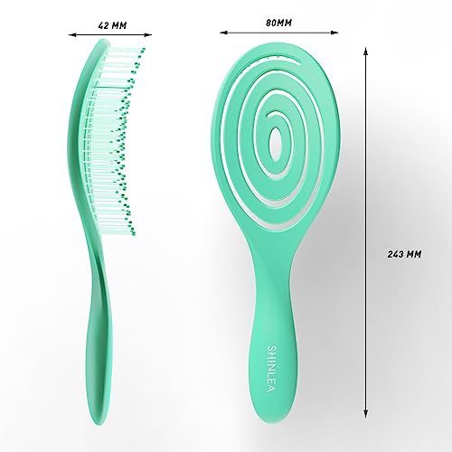 SHINLEA Hair Brush, Detangle Anti Tangle Brush, Spiral Hairbrush for Wet & Dry Hair, Women, Men, Kids, Glide Through Tangles For All Hair Types, Green