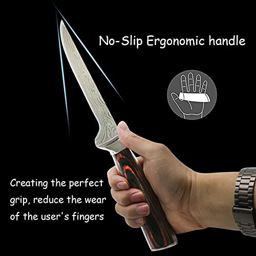 SunDiao Premium Boning Knife with Sheath & Pocket Knife Sharpener 6 Inch High Carbon Stainless Steel Japanese Fillet Knife Professional Trimming Knife for Meat, Fish, Deboning