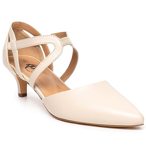 Trary Women's Low Heels Pumps Dress Pointed Toe Comfortable Work Office Pumps Shoes Beige