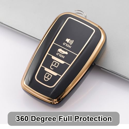 CIIZSSRIA for Toyota Key Fob Cover with Keychain,Car Key Shell 4 Buttons for Toyota Camry Highlander RAV4 Corolla Avalon C-HR Prius GT86 4Runner Prado,Soft TPU Key case Accessories(blackA)