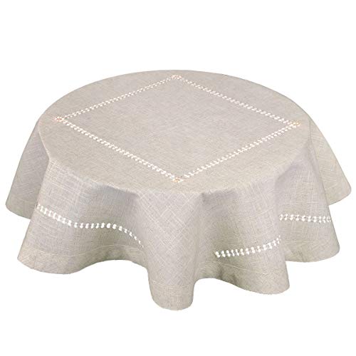 Grelucgo Handmade Double Hemstitch Natural Tablecloth, Square 72 Inch
