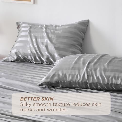 Bedsure Satin Pillowcase for Hair - Grey Satin Pillow Cases with Zipper 2 Pack, Similar to Silk Pillow Cases for Skin, Silky Pillow Covers