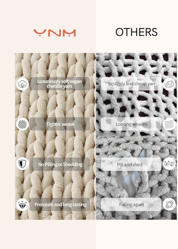 YnM Chunky Throw Blanket, Medium-Weight, Hand Knitted, Skin Friendly, Ventilated and Breathable, Machine Washable, Home Décor Piece for Couch, Sofa and Bed (White, 50x70 Inch)