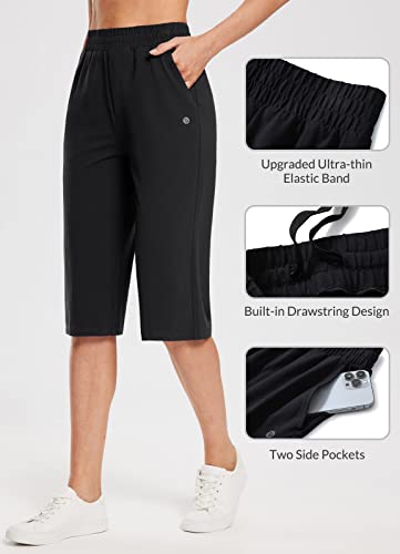 baleaf Women's 15" Cotton Long Shorts Below The Knee with Pockets Walking Bermuda Shorts Yoga Capri Pants Black M