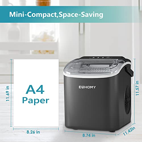 EUHOMY Countertop Ice Maker Machine with Handle, 26lbs Per Day, 9 Ice Cubes Ready in 6 Mins, Auto-Cleaning Portable Ice Maker with Basket and Scoop, for Home/Kitchen/Camping/RV (Silver)