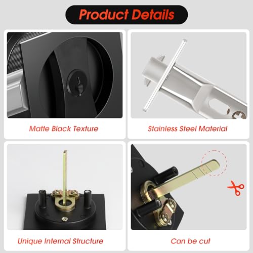 Aglehome Square Door Hardware - Sliding Pocket Door Lock with Key, Flush Latch for Bed/Bath, Matte Black, 2-3/8" Backset
