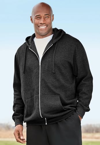 KingSize Men's Big & Tall Fleece Zip-front Hoodie Jacket - 7XL, Black
