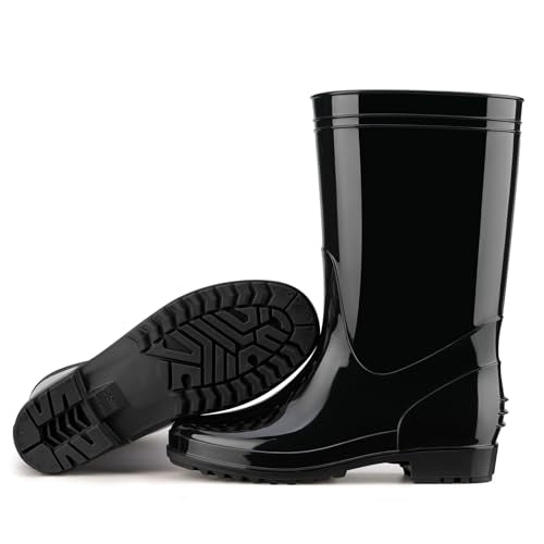 HISEA Men's Rain Boots Waterproof, Garden Fishing Outdoor Work PVC Boots, Durable Slip Resistant Boots for Agriculture and Industrial Working, Black Size 6