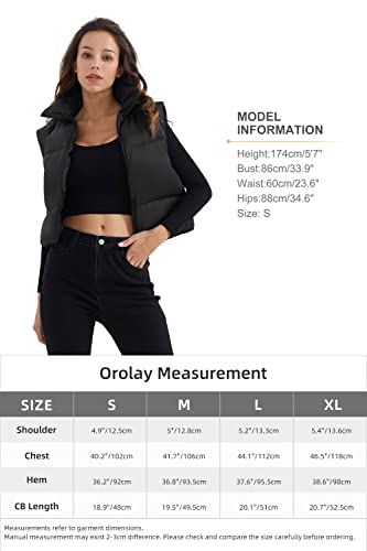 Orolay Women's Cropped Puffer Vest Winter Crop Down Vest Lightweight Sleeveless Outerwear Padded Gilet Black S