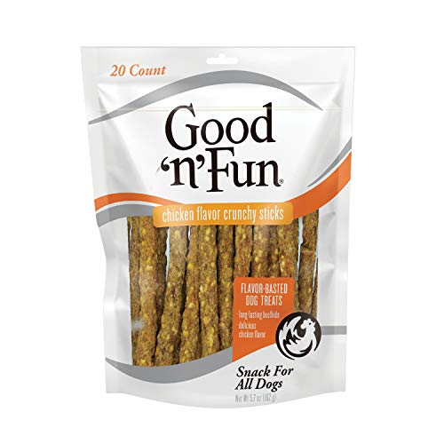 Good 'n' Fun Crunchy Rawhide Sticks Dog Chews, Chicken Flavor Dog Treats 20 Count