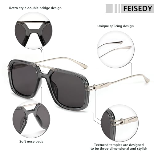 FEISEDY Vintage Square Flat Aviator Sunglasses Women Men 70s Classic Retro Stylish Frame UV400 Sunglasses B0115