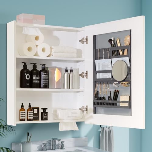 VANIRROR Bathroom Mirror Cabinet - Large Single Door 24x30 inchs Wall Cabinet Over Sink Bathroom Vanity Mirror Cabinet with Facial Tissues Slot and Multifunctional Storage Area