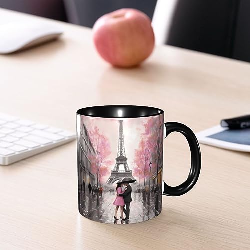 Paris Street Eiffel Tower Coffee Mug Funny Ceramic Tea Cup Novelty Present for Office and Home Women Girls Men Dishwasher Microwave Safe 11oz