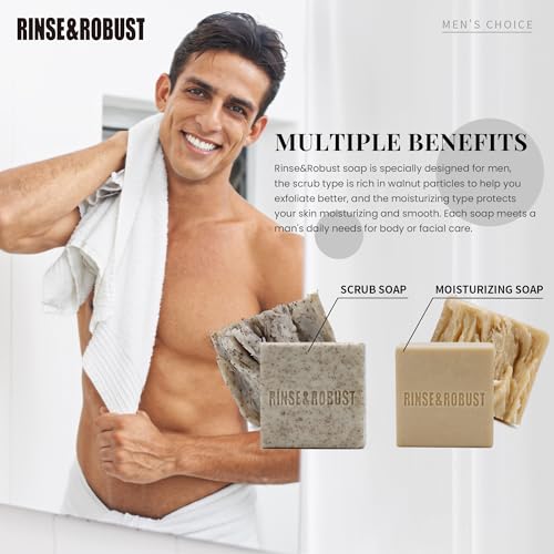 Rinse & Robust Mens Soap Bar Set 6Pcs Natural Handmade Cleansing Bar Soap Set Moisturizing&Exfoliating Scrub Soap Gift for Men All Skin Type| 6 Different Scents |3.5 oz of 6 Bars