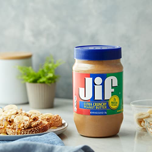 Jif Extra Crunchy Peanut Butter, 40 Ounces, 7g (7% DV) of Protein per Serving, Packed with Peanuts for Extra Crunch, No Stir Peanut Butter