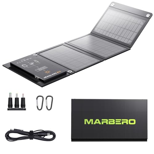 MARBERO 21W Foldable Solar Panel with USB-C USB-A Outputs for Phones, Power Banks, Tablets, Portable Solar Charger Waterproof for Camping, Hiking, Backpacking, Power Outage