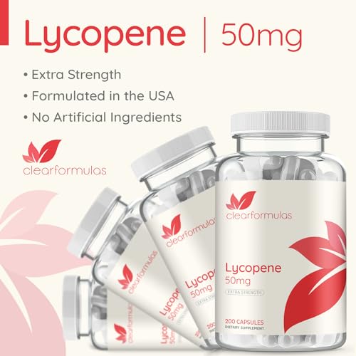 Clear Formulas Lycopene 50mg 200 Vegetarian Capsules (Non-GMO & Gluten Free)