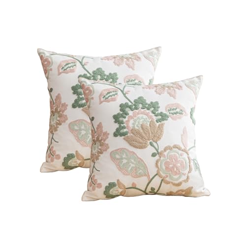 YIcabinet Set of 2 Throw Pillow Covers 18 x 18 Inch Vintage Wild Flowers Decorative Square Pillowcases Cozy Cushion Cases for Couch Sofa Bedroom Living Room Home