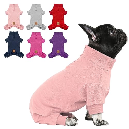 cyeollo Fleece Dog Pajamas Warm Dog Winter Coat Thermal Soft Pjs Small Dog Onesie Stretchy Jumpsuit Doggie Pet Clothes Outfits Cat Apparel, Pink S