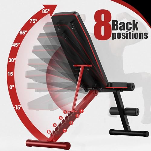 Weight Bench Press, Adjustable Workout Benches for Home Gym Dumbbell Exercise, 800 LB Stable Incline Decline Bench for Full Body Workout, 2 Sec Fast Folding Strength Training Sit up Bench