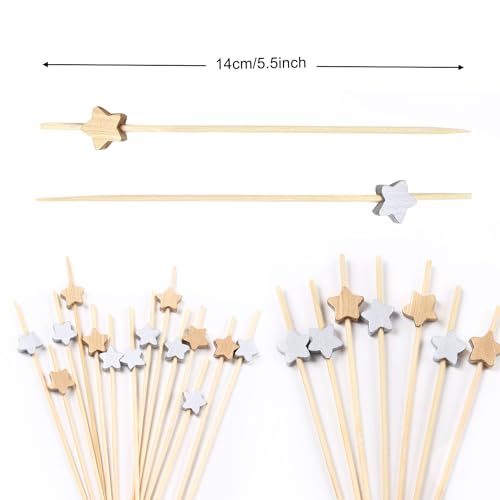 Jiooil Bear 100 PCS Bamboo Cocktail Picks, Decorative Toothpicks Skewers for Appetizers, Fruits and Drink Garnish, Holiday Birthday Party Decorations