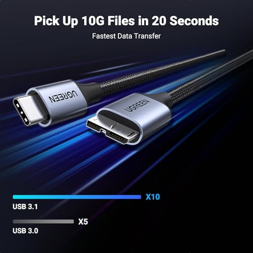 UGREEN 10 Gbps Micro B to USB C Hard Drive Cables, 1.5FT USB C to Micro B, External Hard Drive Cable Compatible with MacBook Pro/Air, iPad/Tablet, iPhone, Samsung Galaxy S24, WD Seagate etc