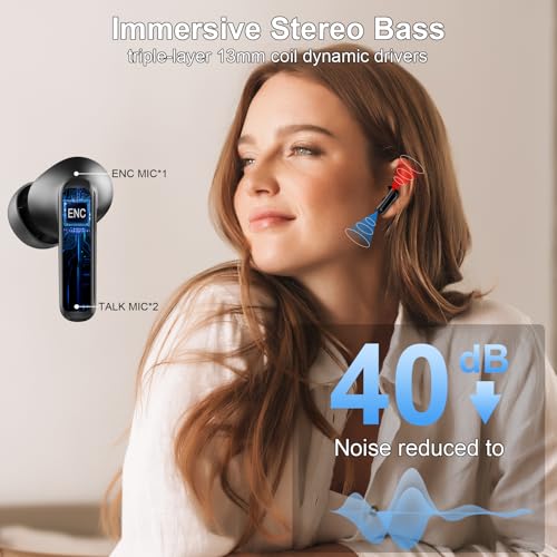 Wireless Earbuds, Bluetooth 5.4 Headphones with 4 ENC Noise Cancelling Mic, 45Hrs Playtime Bluetooth Earphones HiFi Stereo Deep Bass, in Ear Earbuds IP7 Waterproof, Wireless Headphones for Android iOS