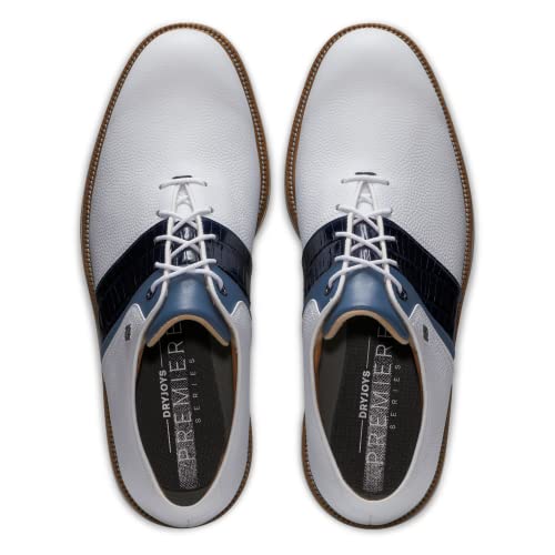 FootJoy Men's Premiere Series-Packard Golf Shoe, White/Light Blue/Navy, 9 Wide