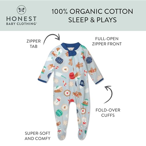 HonestBaby Sleep and Play Footed Holiday Pajamas One-Piece Sleeper Zip-front Organic Cotton PJs Baby Boys, Girls, Unisex, Holiday Floral, 3-6 Months