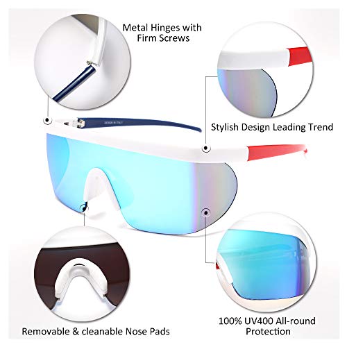 FEISEDY Oversized Mirror Shield Sport 80s Sunglasses Ski Goggles Flat Top One Piece Futuristic Visor Women Men B2522