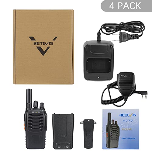 Retevis H-777 Walkie Talkies with Shoulder Mic,2 Way Radios Long Range,License-Free,LED Flashlight,Portable,Shock Resistant,for Family Outdoor Small Commercial (4 Pack)