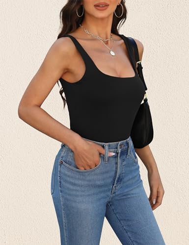 KEEPBEAUTY Womens Tank Tops Dressy Summer Sleeveless Shirts Sexy Square Neck Double Lined Fitted Tops T Shirts Blouses Purple S