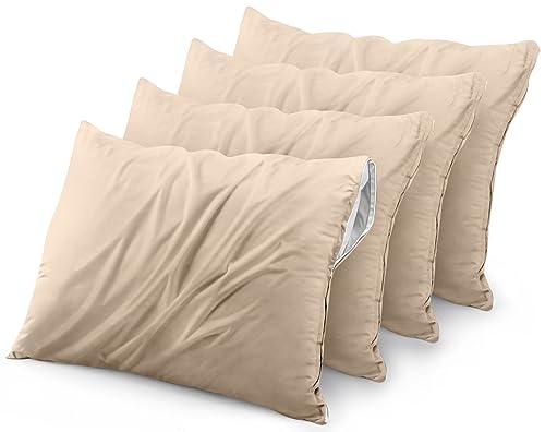 Utopia Bedding Waterproof Pillow Protector Zippered (4 Pack) King Sage – Bed Bug Proof Pillow Encasement 20 x 38 Inches