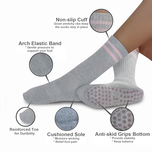 JUCHYDii Yoga Socks with Grips for Women, Non Slip Grip Socks for Pilates, Barre, Dance, Ballet, Workouts (Black/Grey-X2P)