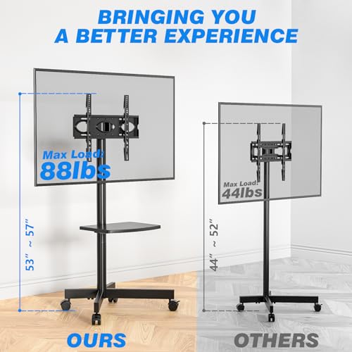 Rfiver Mobile TV Cart for 23-60 Inch LCD LED Flat Panel Curved Screen TVs up to 88 lbs, Height Adjustable Shelf Rolling Floor Stand with Wheels as a Movable Portable Stand, Max VESA 400x400mm