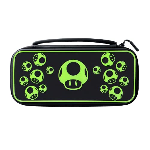 PDP Nintendo Switch Travel Case Plus GLOW with Wrist Strap, Built-in Stand & Game Storage Pockets, Officially Licensed for Switch Lite/OLED: Super Mario Icon Red & Black (Glow in the Dark)