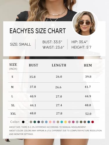 Eachyes Women's Short Sleeve Tops Crew Neck Ripped Cut Out Summer Casual Basic Tee Shirts Olive Green Medium